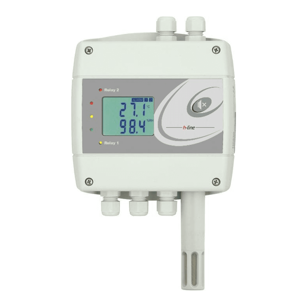 STRE-102 Temperatuur en RV regelaar met 75mm voeler, 3 digitale ingangen, 2x relais en Ethernet communicatie
